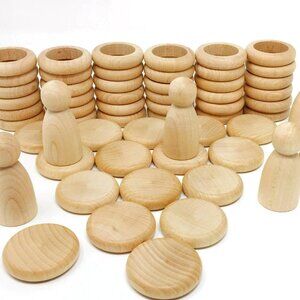 NWT Grapat Wooden Toys Natural Nins, Rings & Coins Set of 60
